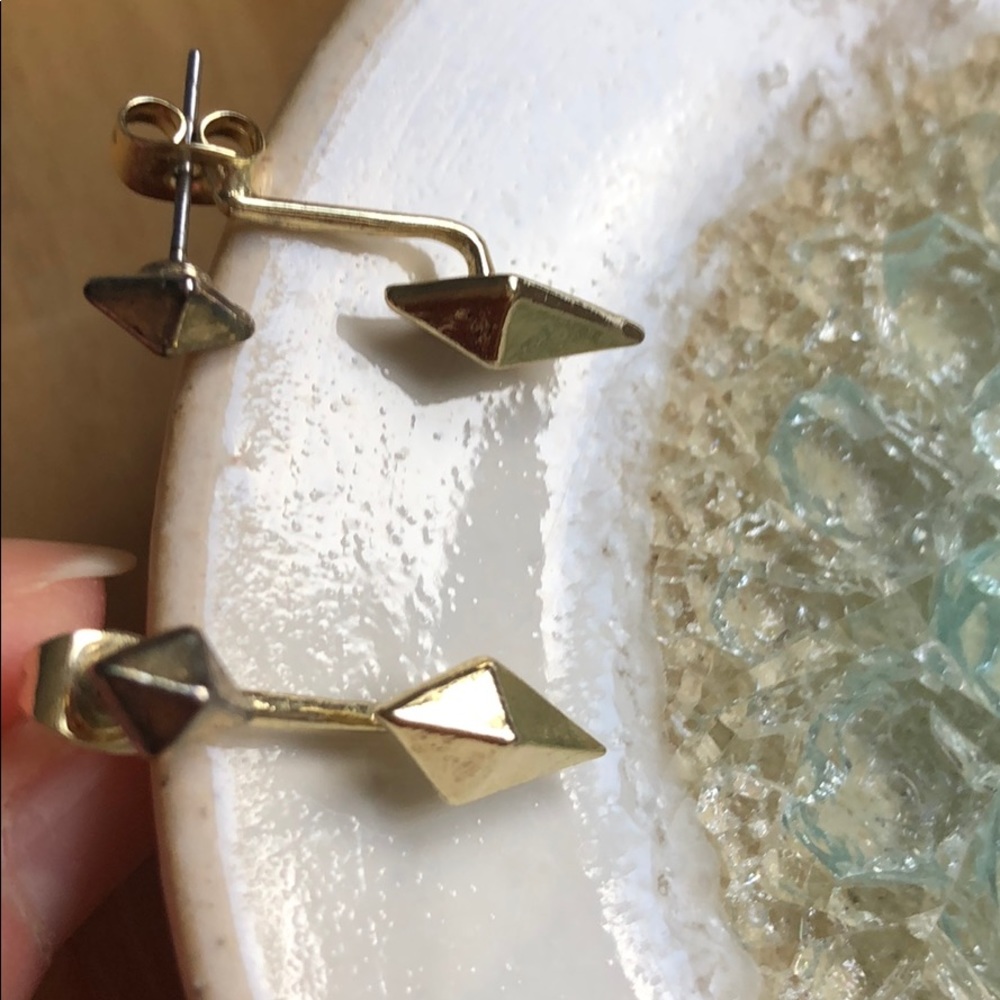 Gold pyramid jacket earrings